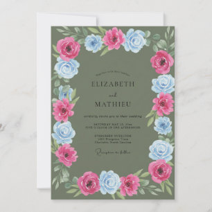 Invitación Boda de ranúnculo eucalipto magenta oliva