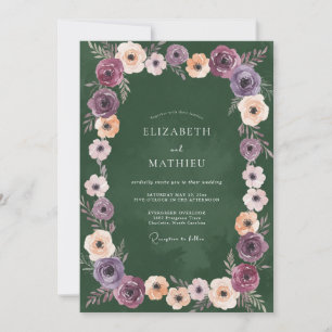 Invitación Boda de ranúnculo eucalipto malva lila ciruela