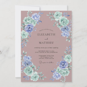 Invitación Boda de ranúnculo eucalipto malva pervinca