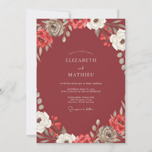Invitación Boda de ranúnculo eucalipto Marsala