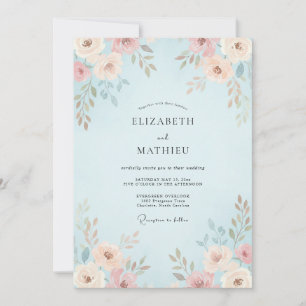 Invitación Boda de Ranúnculo Eucalipto Melocotón Cielo
