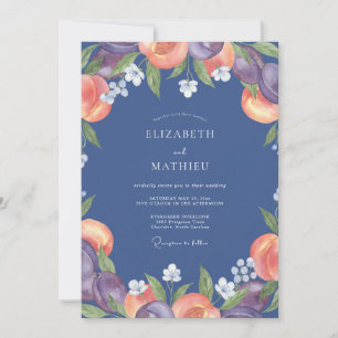 Invitación Boda de Ranúnculo Eucalipto Melocotón Índigo