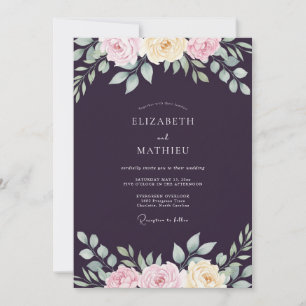 Invitación Boda de ranúnculo eucalipto morado profundo