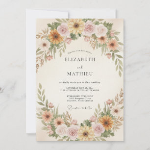Invitación Boda de ranúnculo eucalipto mostaza polvoriento ma