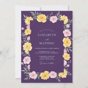 Invitación Boda de ranúnculo eucalipto ocre ciruela