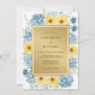 Invitación Boda de ranúnculo eucalipto ocre y aciano
