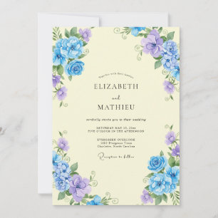 Invitación Boda de ranúnculo eucalipto pervinca mantequilla