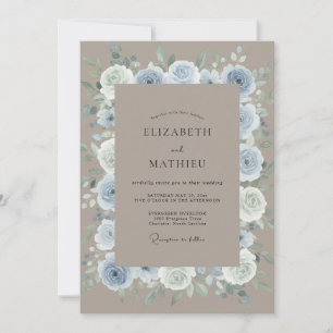 Invitación Boda de ranúnculo eucalipto pervinca taupe