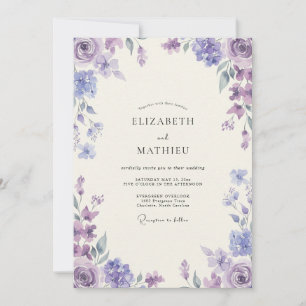Invitación Boda de ranúnculo eucalipto pervincela amatista
