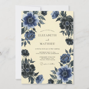 Invitación Boda de Ranúnculo Eucalipto Pizarra Índigo
