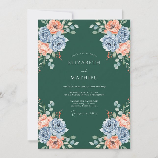 Invitación Boda de Ranúnculo Eucalipto Pizarra Verde (Anverso)