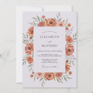 Invitación Boda de ranúnculo eucalipto terracota óxido