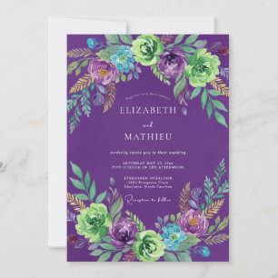Invitación Boda de ranúnculo eucalipto turquesa amatista