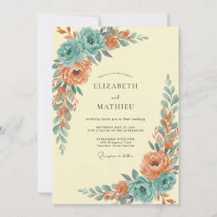Invitación Boda de ranúnculo eucalipto turquesa terracota