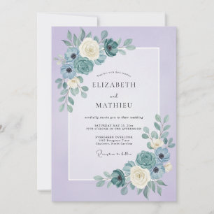 Invitación Boda de Ranúnculo Eucalipto Verde Azul Lila