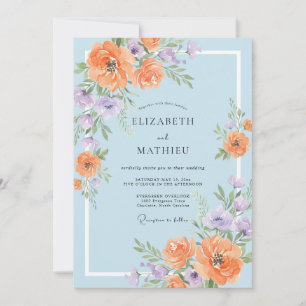 Invitación Boda de ranúnculo eucalipto vincapervinca naranja