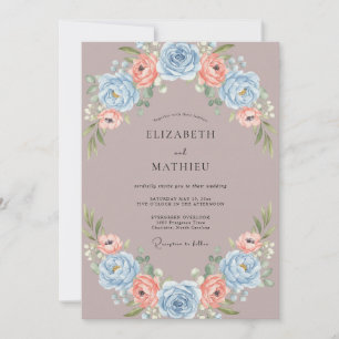 Invitación Boda de ranúnculo eucalipto y flor de aciano malva