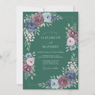 Invitación Boda de Ranúnculo Eucalipto y Petrolero Ciruela