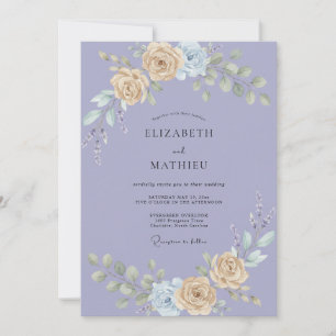 Invitación Boda de ranúnculo eucalipto y violeta de champán