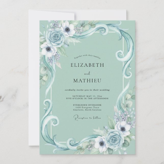 Invitación Boda de ranúnculo filigrana de eucalipto espuma de (Anverso)