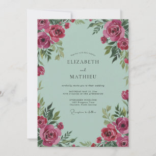 Invitación Boda de ranúnculo gris de eucalipto magenta menta