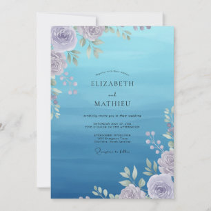 Invitación Boda de ranúnculo lila azulado y salvia