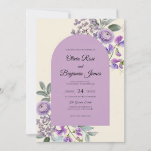 Invitación Boda de ranúnculo lila, eucalipto púrpura