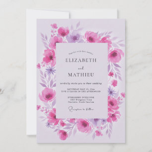 Invitación Boda de ranúnculo lila magenta suave eucalipto