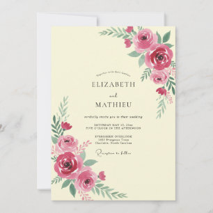 Invitación Boda de ranúnculo magenta y eucalipto silenciado