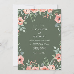 Invitación Boda de Ranúnculo Melocotón Musgo