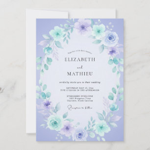 Invitación Boda de ranúnculo menta pervinca y suave eucalipto