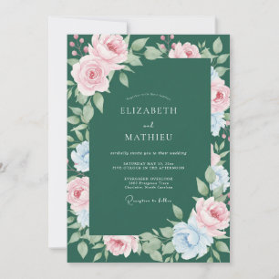 Invitación Boda de ranúnculo pastel esmeralda y eucalipto