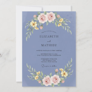 Invitación Boda de ranúnculo pervinca con eucalipto polvorien