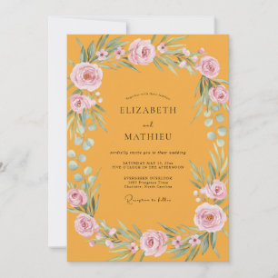 Invitación Boda de ranúnculo rosa caléndula eucalipto