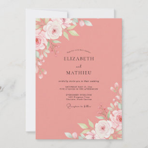 Invitación Boda de ranúnculo salmón con eucalipto polvoriento