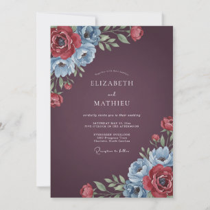 Invitación Boda de Ranúnculo Salvia Carmesí Ciruela