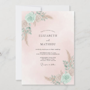 Invitación Boda de ranúnculo salvia melocotón espuma de mar