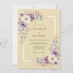 Invitación Boda de ranúnculo suave de eucalipto amarillo lila