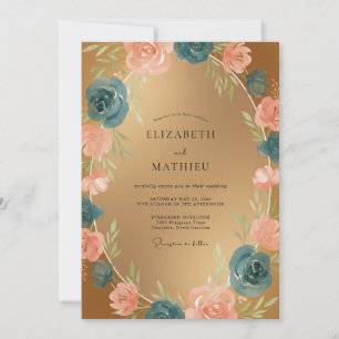 Invitación Boda de ranúnculo suave eucalipto dorado y azul ve