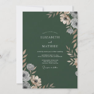 Invitación Boda de ranúnculo taupe con eucalipto del bosque