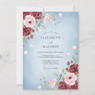 Invitación Boda de ranúnculo y eucalipto con rubor carmesí