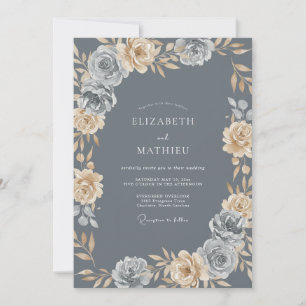Invitación Boda de ranúnculos de champán pizarra y eucalipto