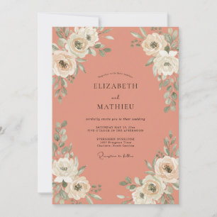 Invitación Boda de ranúnculos de crema de terracota y eucalip