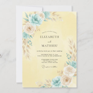 Invitación Boda de ranúnculos de eucalipto acuático amarillo 