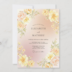 Invitación Boda de ranúnculos de eucalipto amarillo champán