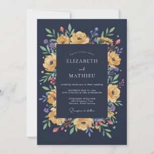 Invitación Boda de ranúnculos de eucalipto amarillo de median