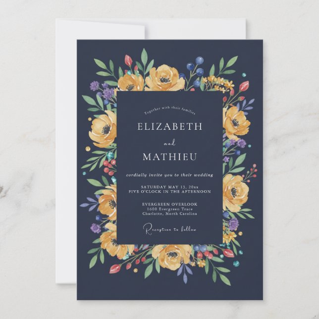 Invitación Boda de ranúnculos de eucalipto amarillo de median (Anverso)
