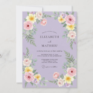 Invitación Boda de ranúnculos de eucalipto amarillo lila