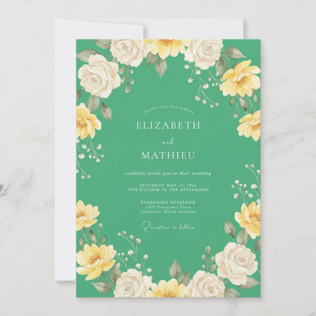 Invitación Boda de ranúnculos de eucalipto amarillo menta (Anverso)