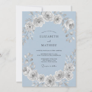 Invitación Boda de ranúnculos de eucalipto azul escarchado